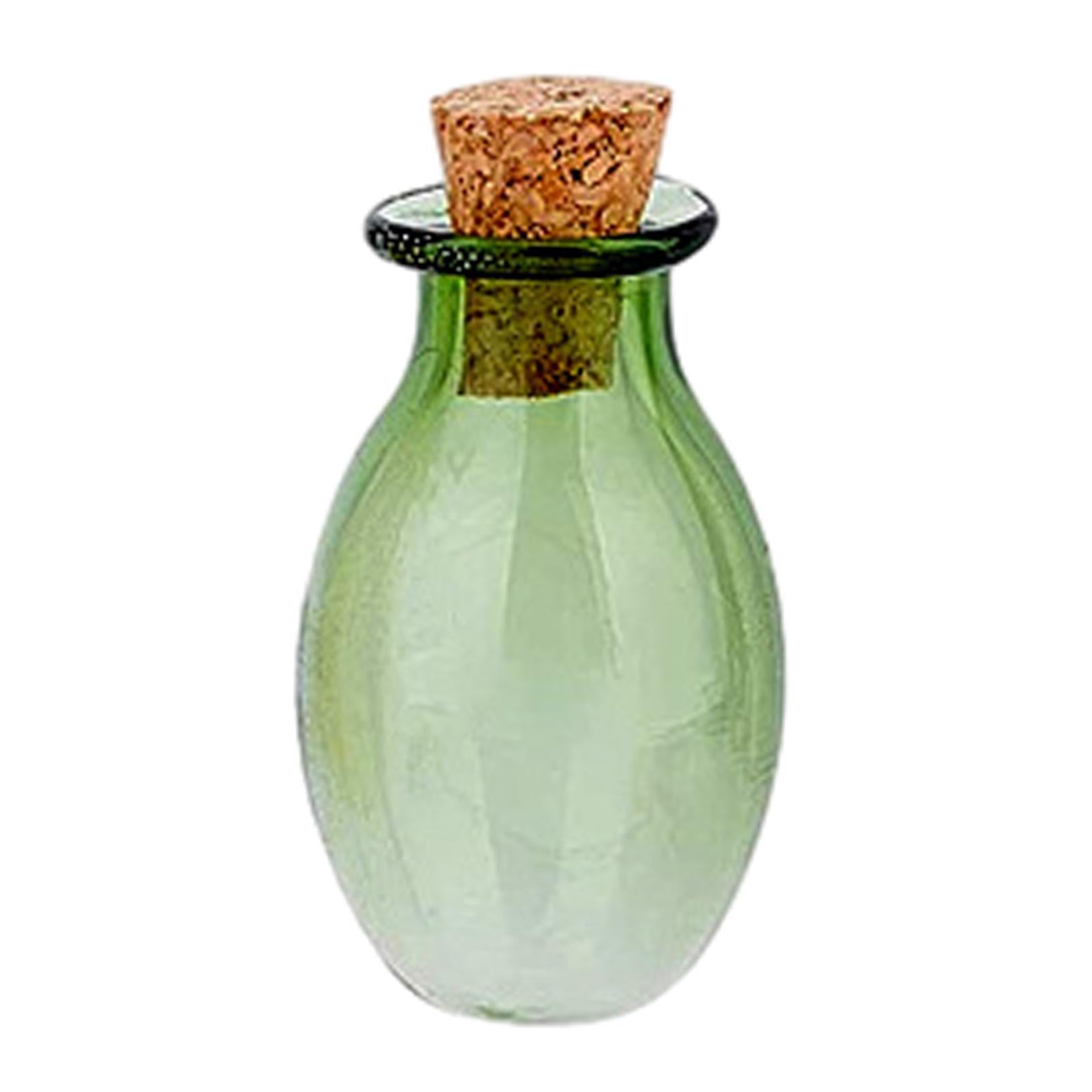 5xSmall Glass Bottles with Cork Stoppers Clear Wishing Bottle Jars Green