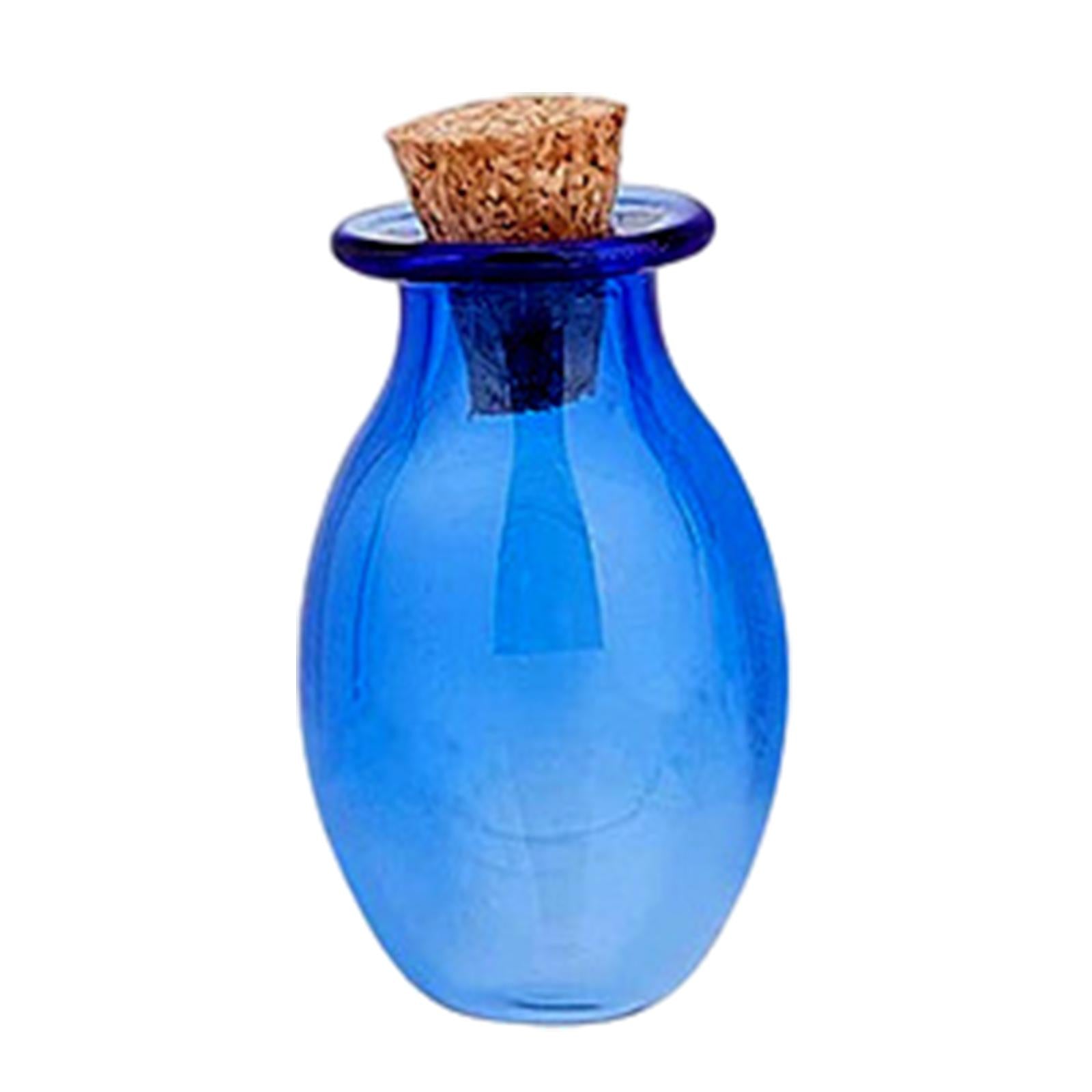 5xSmall Glass Bottles with Cork Stoppers Clear Wishing Bottle Jars Blue