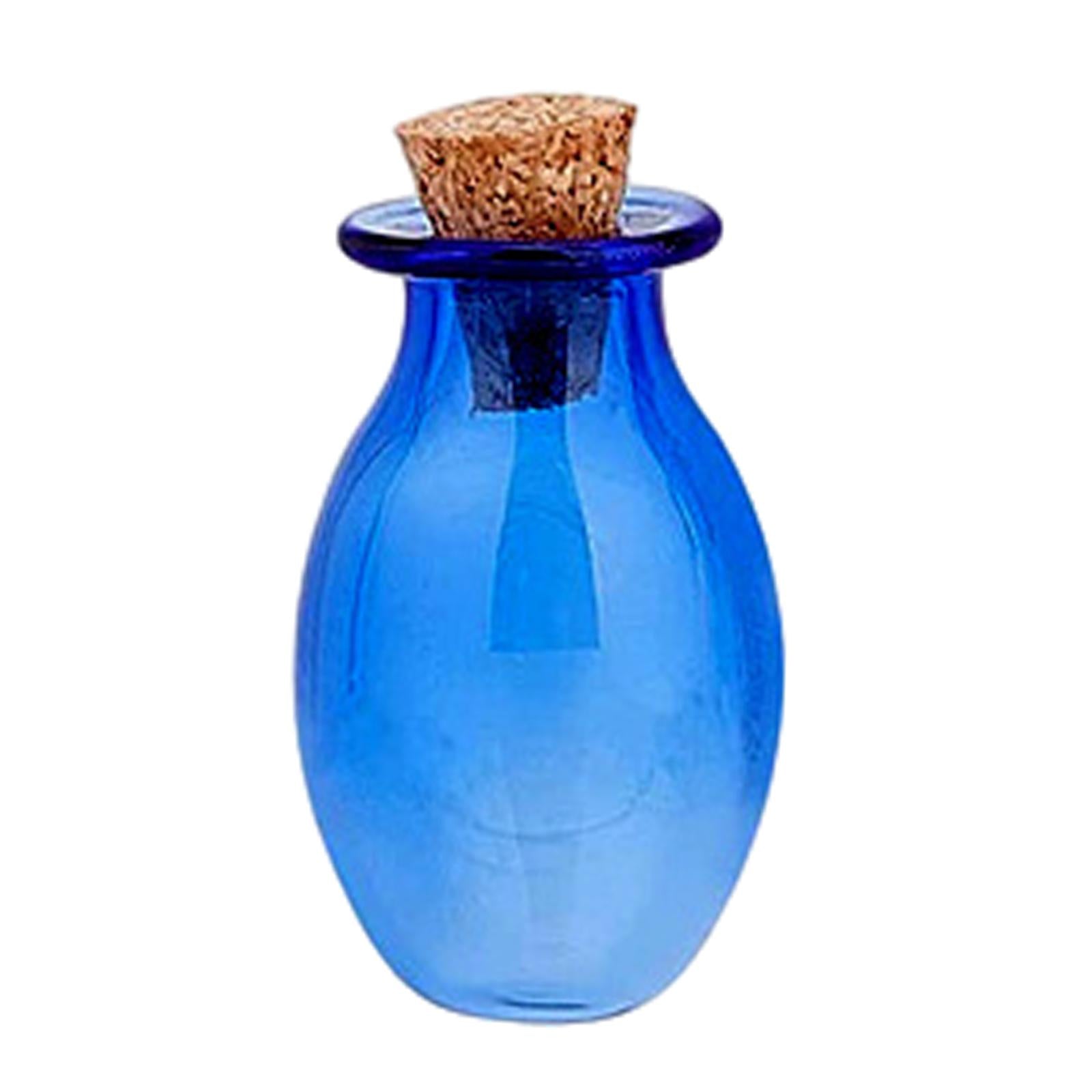 5xSmall Glass Bottles with Cork Stoppers Clear Wishing Bottle Jars Blue