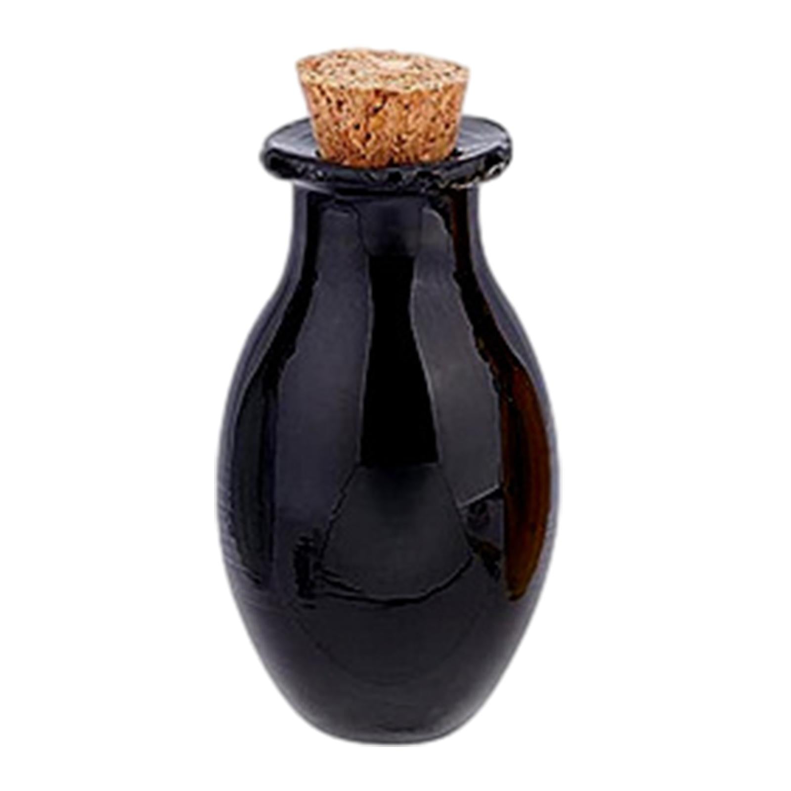5xSmall Glass Bottles with Cork Stoppers Clear Wishing Bottle Jars Black