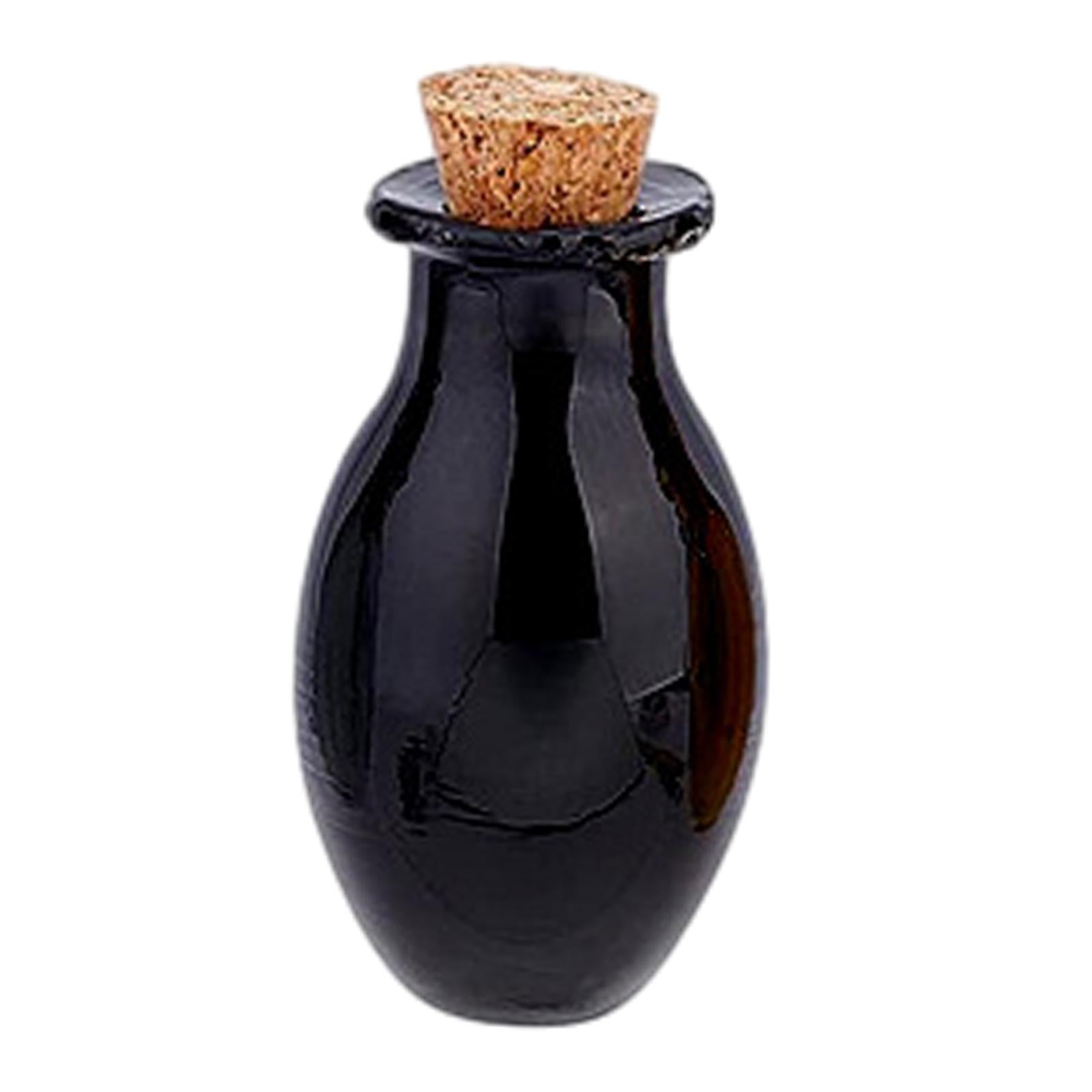 5xSmall Glass Bottles with Cork Stoppers Clear Wishing Bottle Jars Black