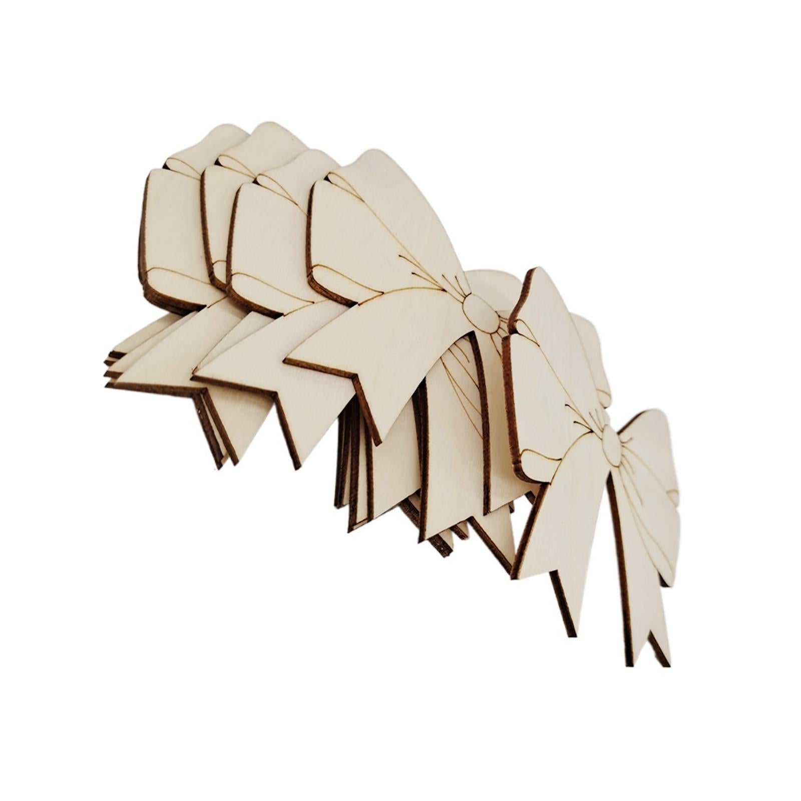 3x10Pcs Unfinished Blank Wood Cutouts Slices Decoration Bow Shaped Wood Pieces
