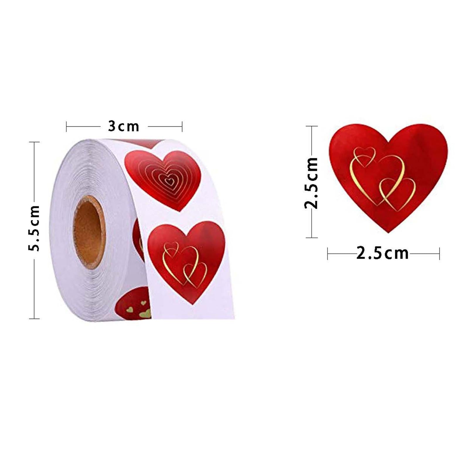 3xValentine's Day Stickers Decals Seal Labels for Gift Box Sales Bags Gift Bag Heart Print 2.5cm