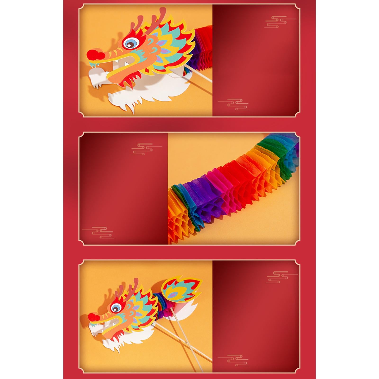 3xChinese Paper Dragon Pick Props 3D Toys for Spring Festival Outdoor New Year