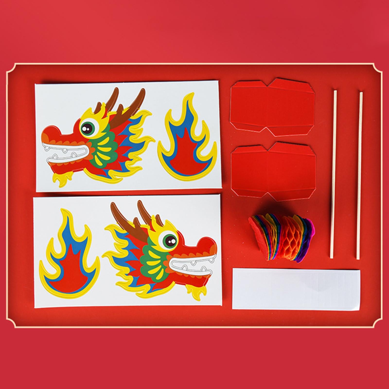 2xChinese Paper Dragon Pick Props 3D Toys for Spring Festival Outdoor New Year