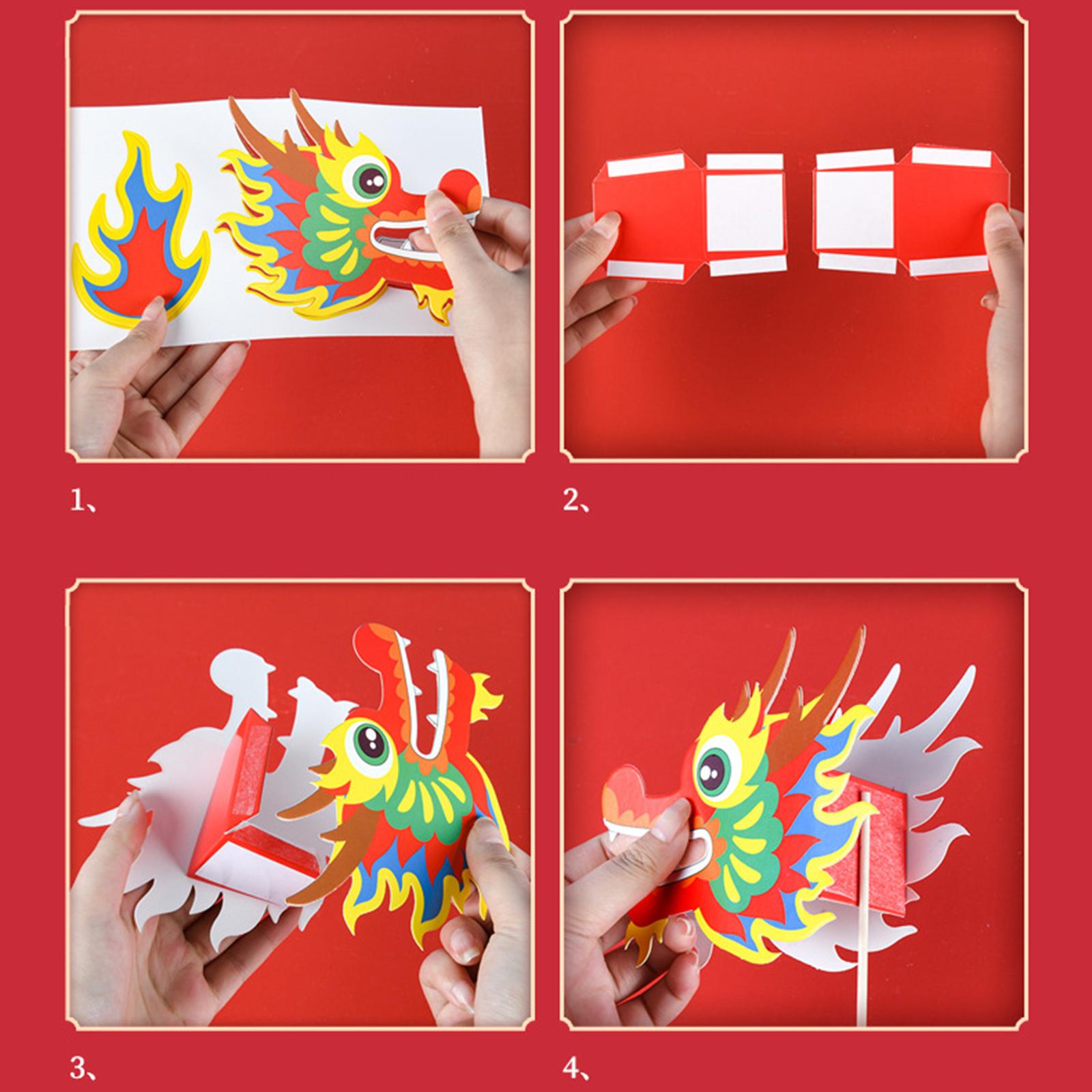 4xChinese Paper Dragon Pick Props 3D Toys for Spring Festival Outdoor New Year