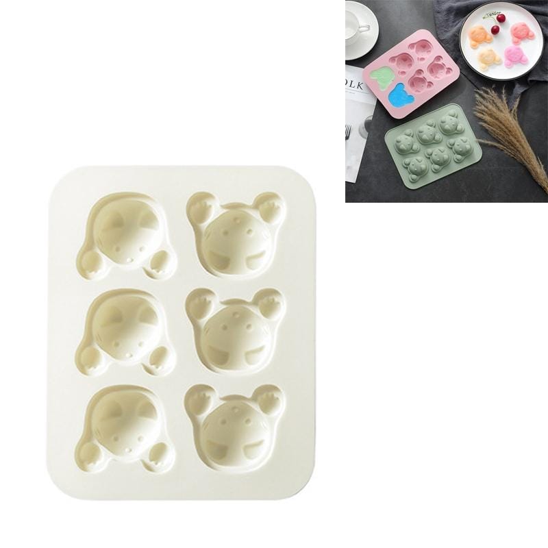 4 PCS Cartoon 6 Grid Kittens Silicone Ice Cube Chocolate Cake Mold Complementary Food Baking Mold (Beige)