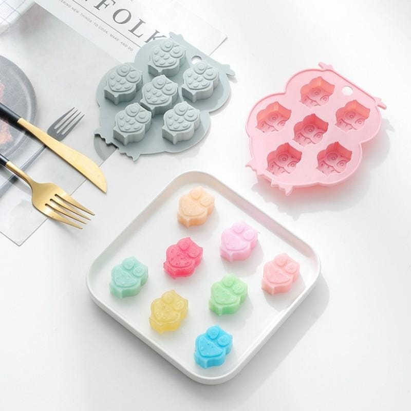 6 PCS Creative Owl Shape Chocolate Mold Silicone Ice Tray Homemade DIY Cake Baking Mold (Blue)