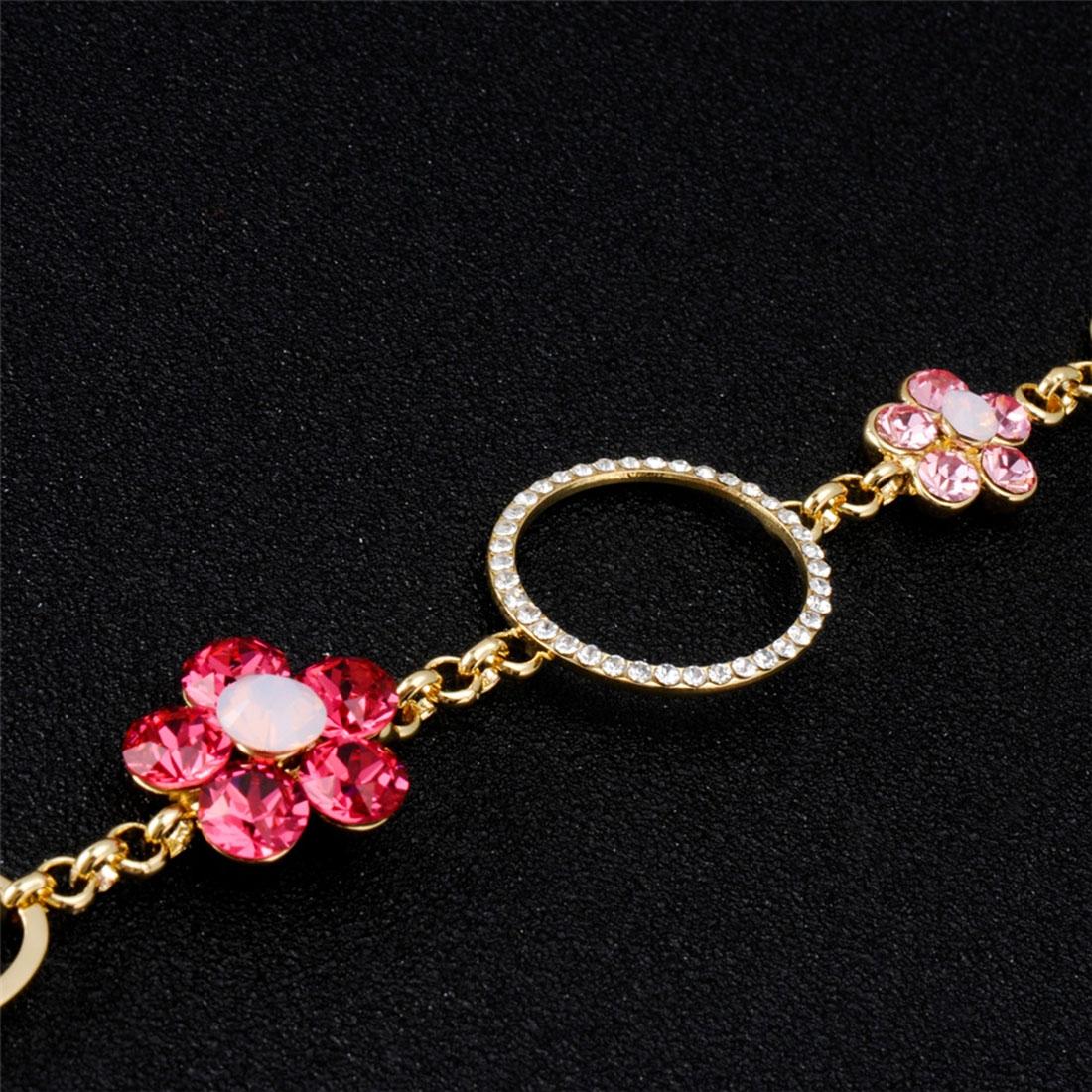 Gold-Plated Petal Crystal Rhinestone Bracelet for Female, Chain Length: 21cm