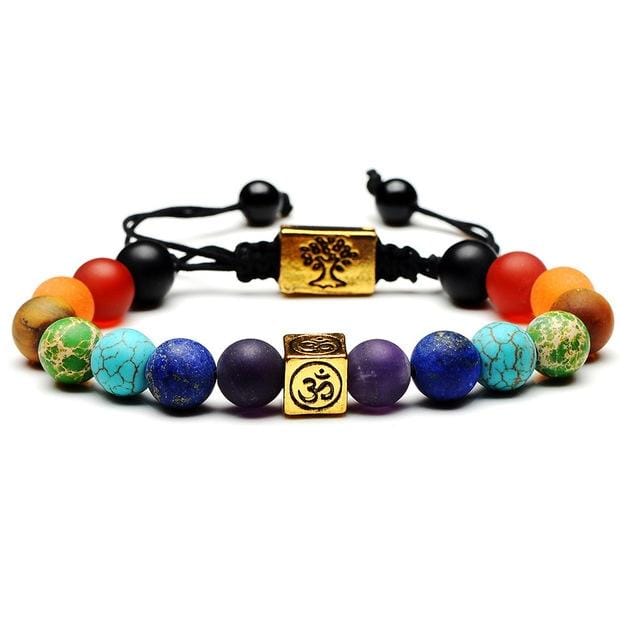 Tree of Life Multicolor Beads Stones Weave Yoga Rope Bracelets (Multicolor gold)