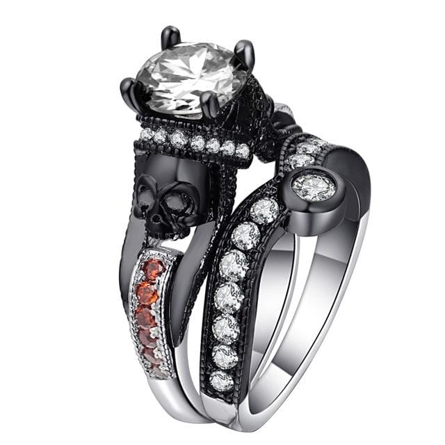 2 PCS Skull Ring Punk Style Fashion Jewelry, Ring Size:7 (Red Plus White BL-B)