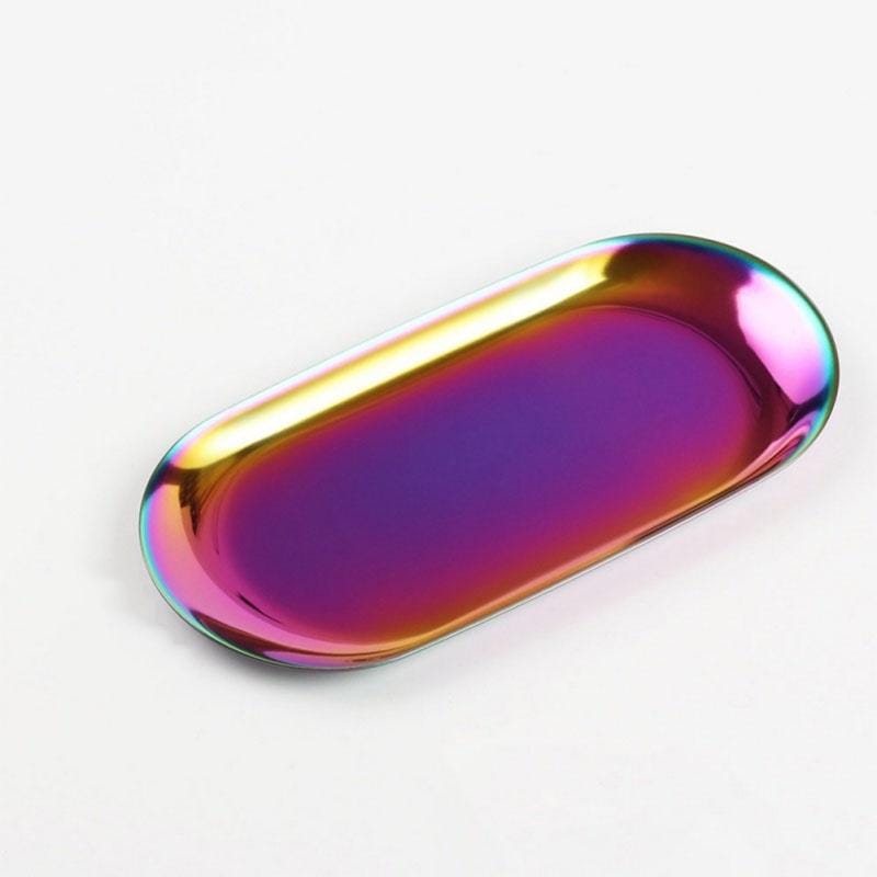 Home Decoration Stainless Steel Tray Jewelry Plate, Size:L (Rainbow)