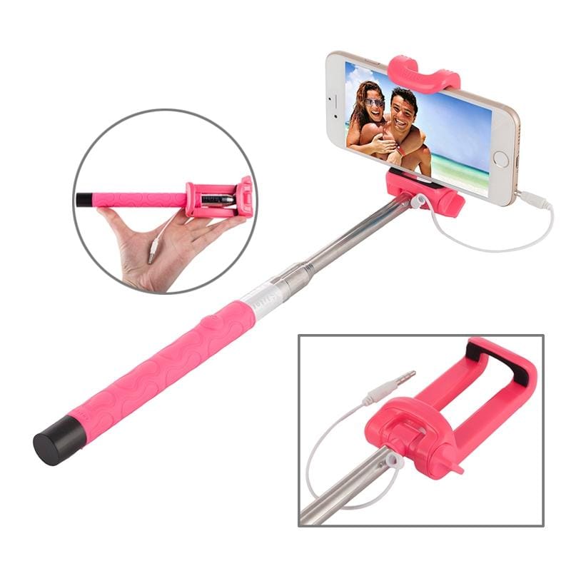Portable Wire Controlled Selfie Stick Monopod Folding Extendable Handheld Holder, For iPhone, Galaxy, Huawei, Xiaomi, LG, HTC and Other Smart Phones, Folded Length: 22.5cm, Max Extension Length: 105.5cm (Magenta)