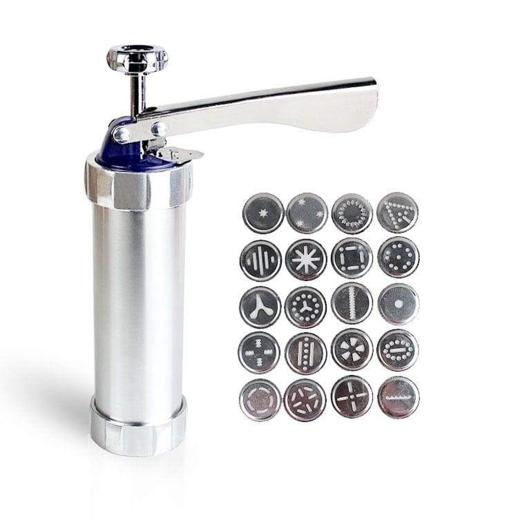 Multi-function Household Cookie Biscuit Machine Tool Mold Decorating Mounted DIY Baking with 20 Moulds & 4 Nozzles(Silver)