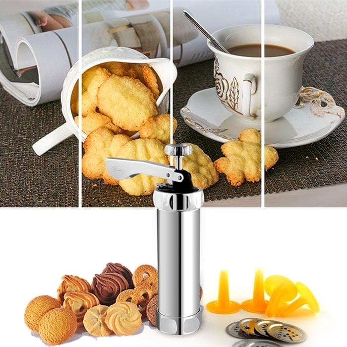 Multi-function Household Cookie Biscuit Machine Tool Mold Decorating Mounted DIY Baking with 20 Moulds & 4 Nozzles(Silver)