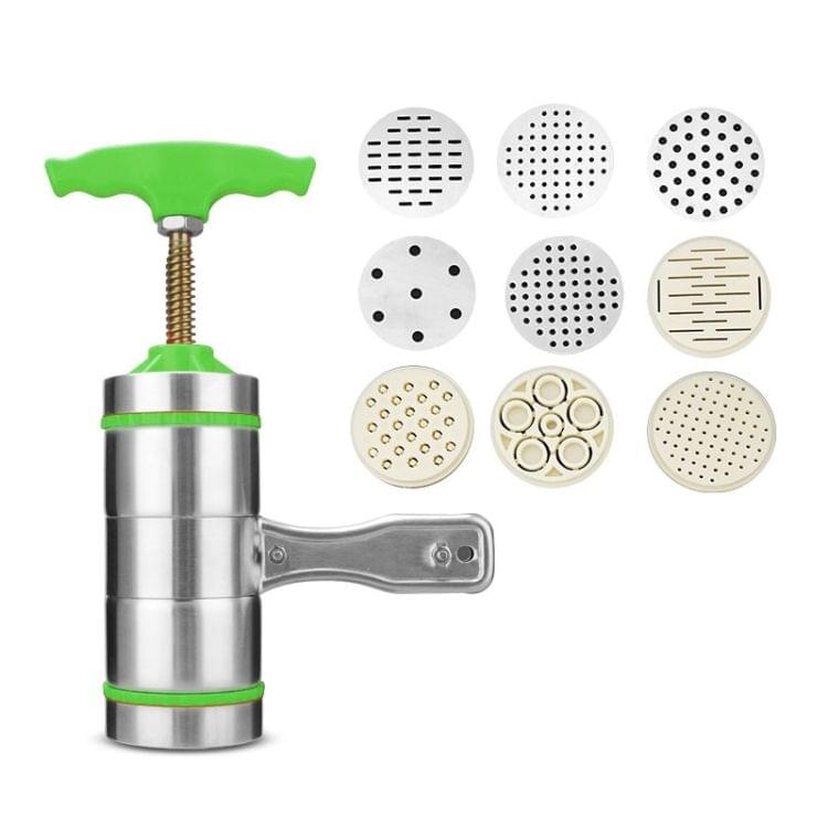 9 Molds Household Manually Small Stainless Steel Pressing Style Handhold Noodle Machine (Green)