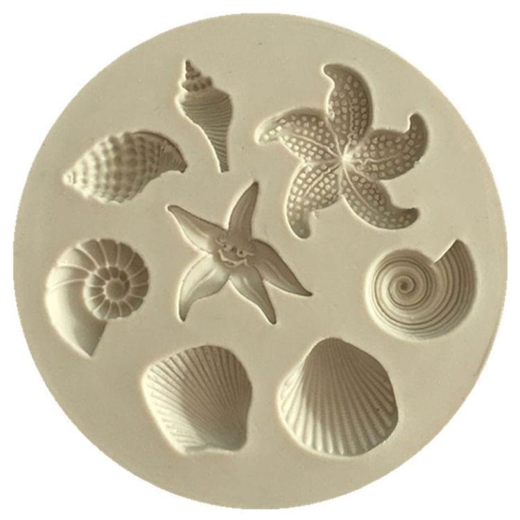 2 PCS  Marine Element Mould Sea Star Conch Shell Model Silicone Cake Fondant Tool(Gray)