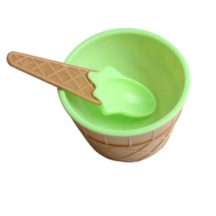 2 PCS Kids Ice Cream Bowl Spoon Set Durable Gifts Lovely Dessert Bowl DIY Tools(Green)