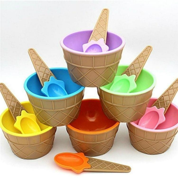 2 PCS Kids Ice Cream Bowl Spoon Set Durable Gifts Lovely Dessert Bowl DIY Tools(Green)