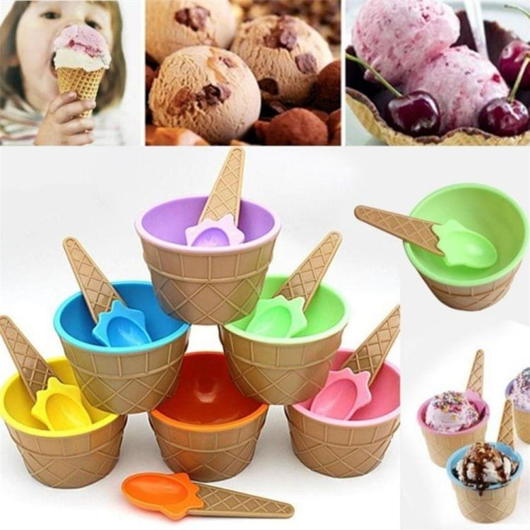 2 PCS Kids Ice Cream Bowl Spoon Set Durable Gifts Lovely Dessert Bowl DIY Tools(Green)