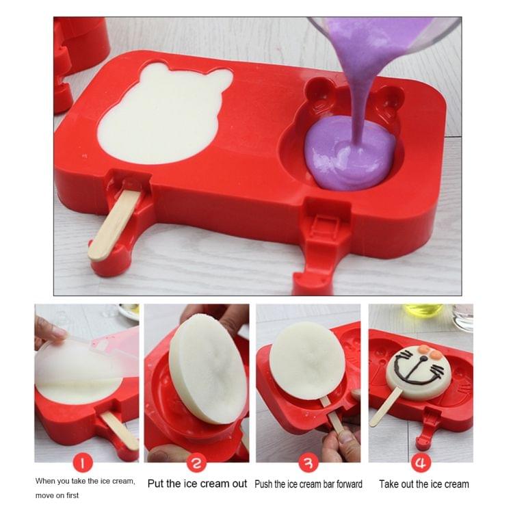 DIY Silicone Ice Cream Popsicle Mold with Wooden Sticks and Protective Cover, Style Random Delivery