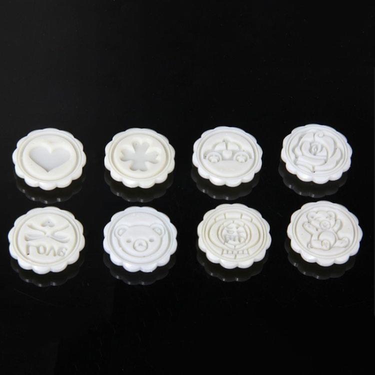DIY Fondant Cake Mold Biscuit Cookie Cutters Baking Tools with 8 PCS Round Cartoon Patterns(White)