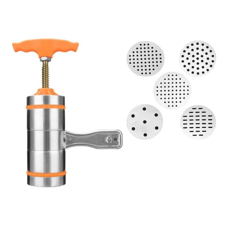 5 Molds Household Manually Small Stainless Steel Pressing Style Handhold Noodle Machine (Orange)