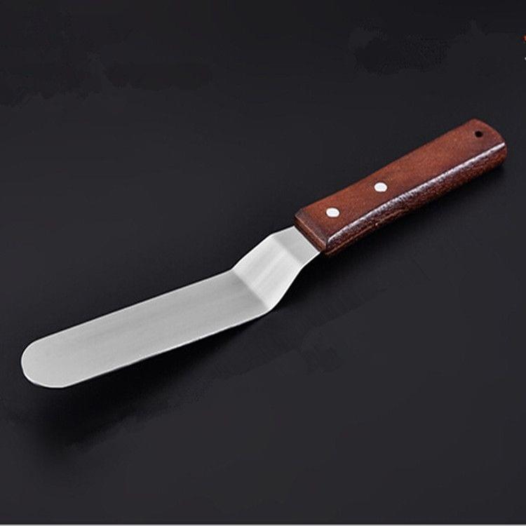 Baking Tools Plastic Spatula Non-slip Edge Cake Decorating Turntable(6 inch wooden handle curved spatula)