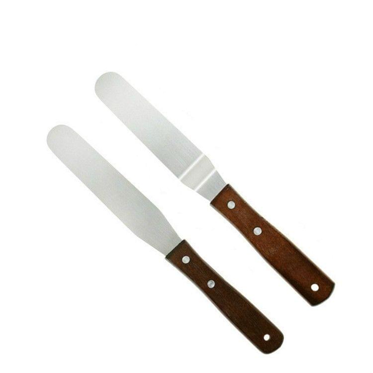 Baking Tools Plastic Spatula Non-slip Edge Cake Decorating Turntable(6 inch wooden handle curved spatula)