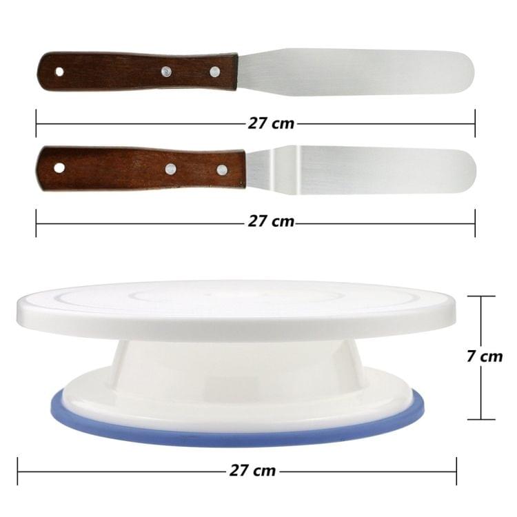 Baking Tools Plastic Spatula Non-slip Edge Cake Decorating Turntable(6 inch wooden handle curved spatula)