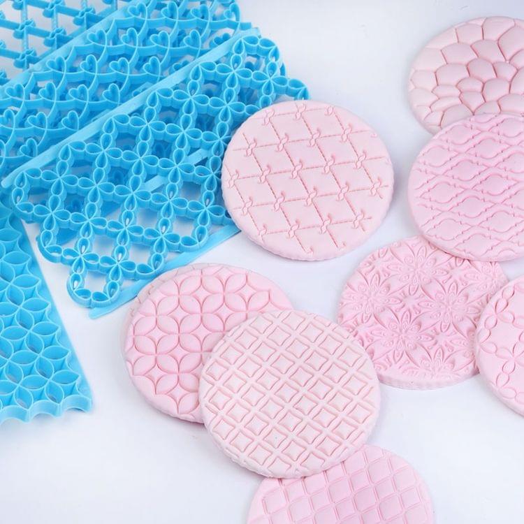 2 PCS Cake Fondant Tool Heart Shaped Diamond Texture Plaid Overpass Quyi Seal Printing Mould(Double Lattice 54113)