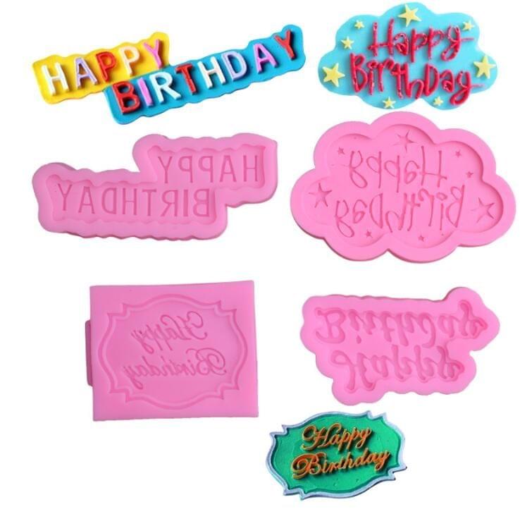 3 PCS Happy Birthday English Letters Fondant Silicone Mold Alphabet Cake Decoration Mold Clay Chocolate Mold(4#)