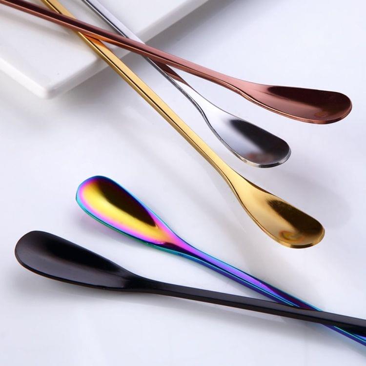 2 PCS Stainless Steel Coffee Spoon With Long Handle Kitchen Colorful Scoops Dessert Tea Spoon(Silver)