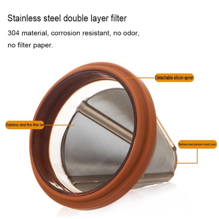 Stainless Steel Cone Shaped Pour Over Coffee Dripper with Double Layered Filter