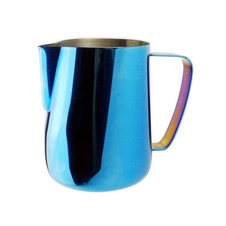Milk Jug 0.3-0.6L Stainless Steel Frothing Pitcher Pull Flower Cup Coffee Milk Frother Latte Art Milk Foam Tool Coffeware, Capacity:350ml(blue)