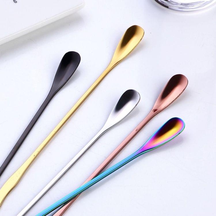 2 PCS Stainless Steel Coffee Spoon With Long Handle Kitchen Colorful Scoops Dessert Tea Spoon(Rose gold)