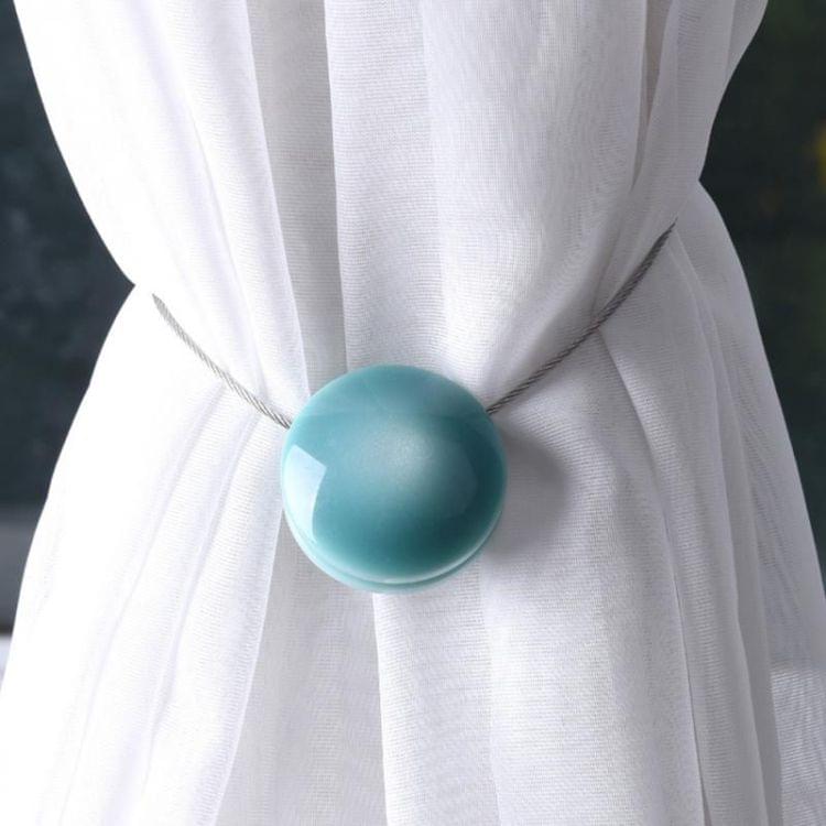 2 PCS Fashion Cat Eye Resin Steel Wire Magnet Curtain Buckle Tie Rope(Blue)