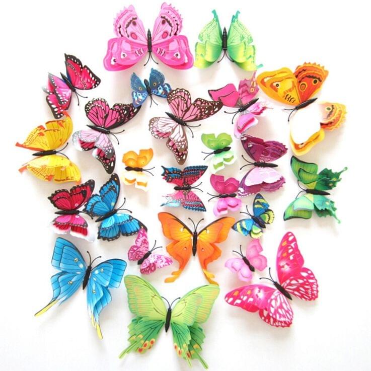 60 PCS Home Decoration Originality Double-deck PVC 3D Butterfly Wall Paste