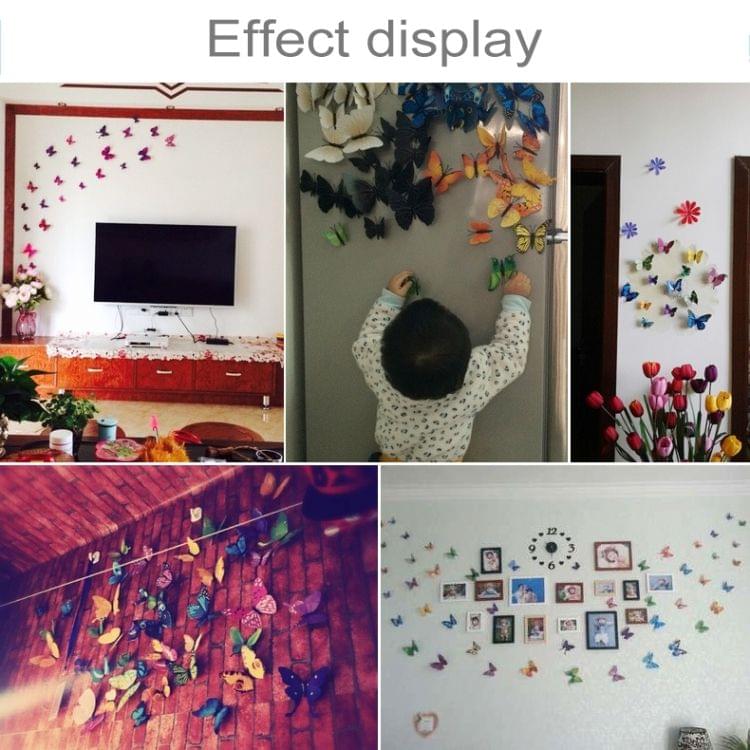 60 PCS Home Decoration Originality Double-deck PVC 3D Butterfly Wall Paste