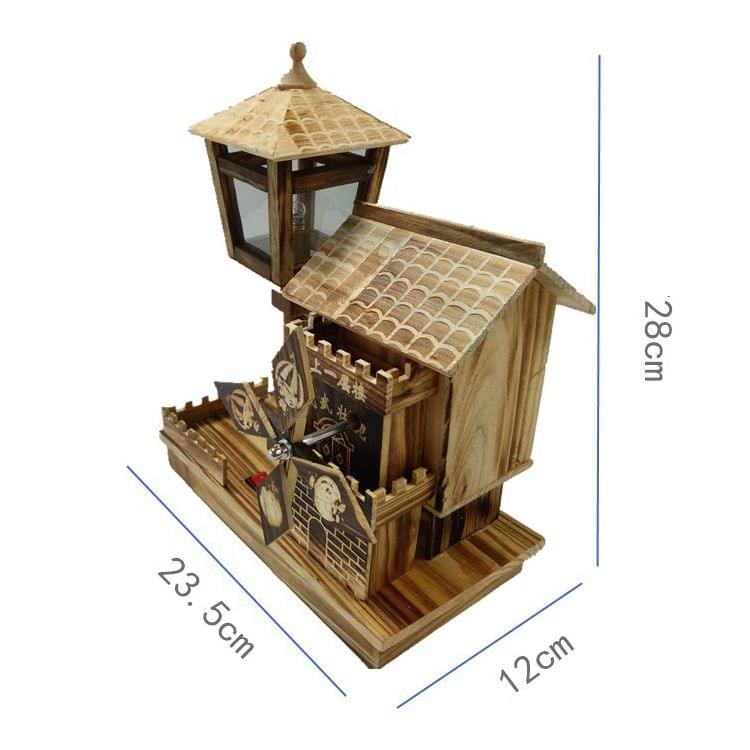 Retro Windmill House Style Wooden Music Box Home Decoration with LED Lamp