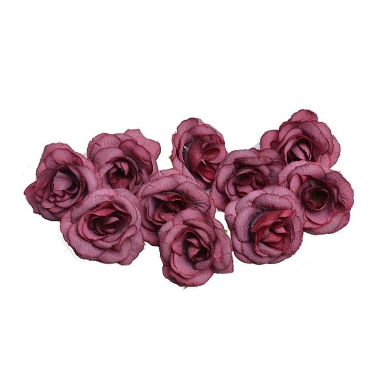 10 Sets 4cm Artificial Flower Silk Rose Flower Head for Wedding Party Home Decoration(Purple)