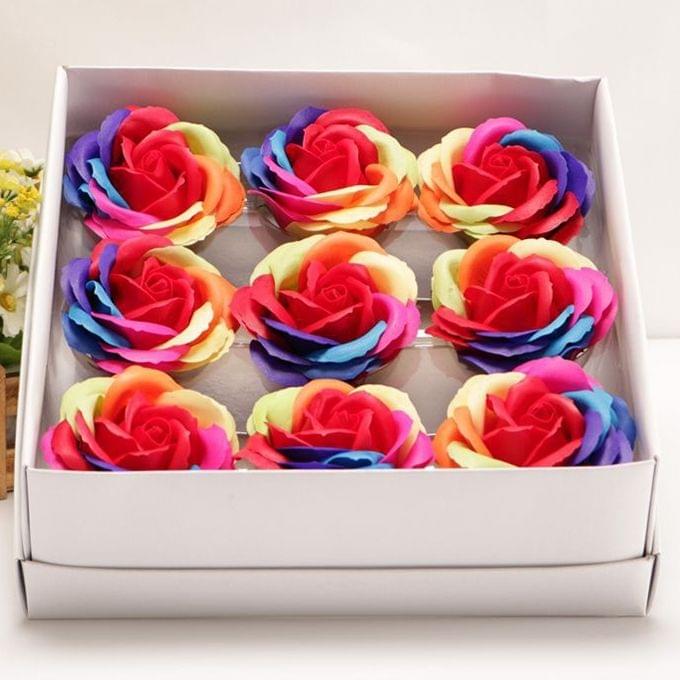 9 PCS Rose Shaped Colorful Soap Flowers, Random Color Delivery