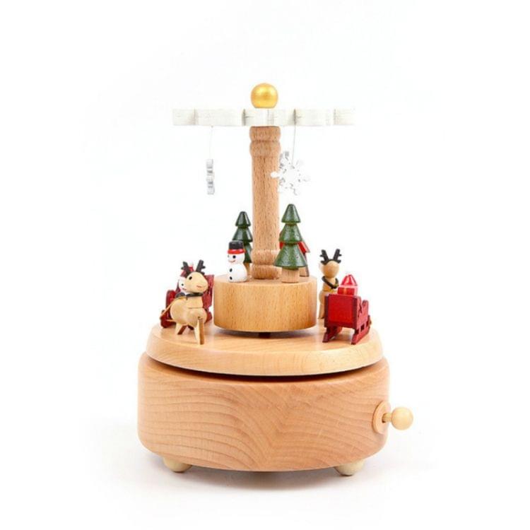 Wooden Carousel Music Box for Christmas Birthday Gift Home Decorations(Christmas Moose)