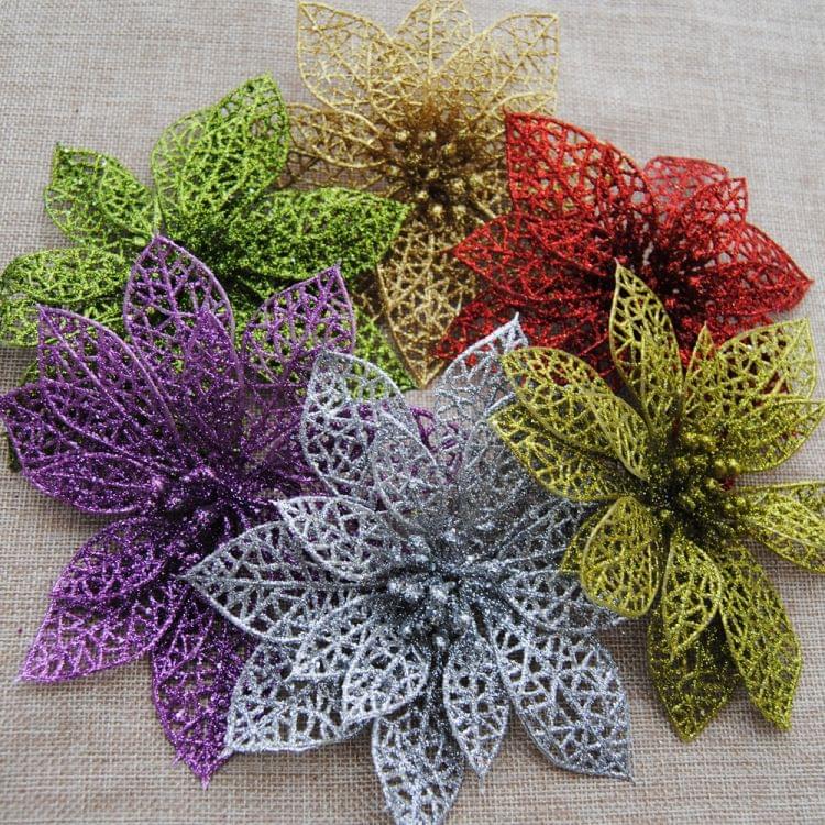 10 PCS 15cm Simulation Hollow Artificial Flower Children Birthday Party Decoration New Year Christmas Decor(Red)