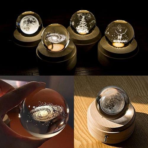 3D Word Engraving Crystal Ball Music Box Christmas Deer Pattern Electronic Swivel Musical Birthday Gift Home Decor with Music