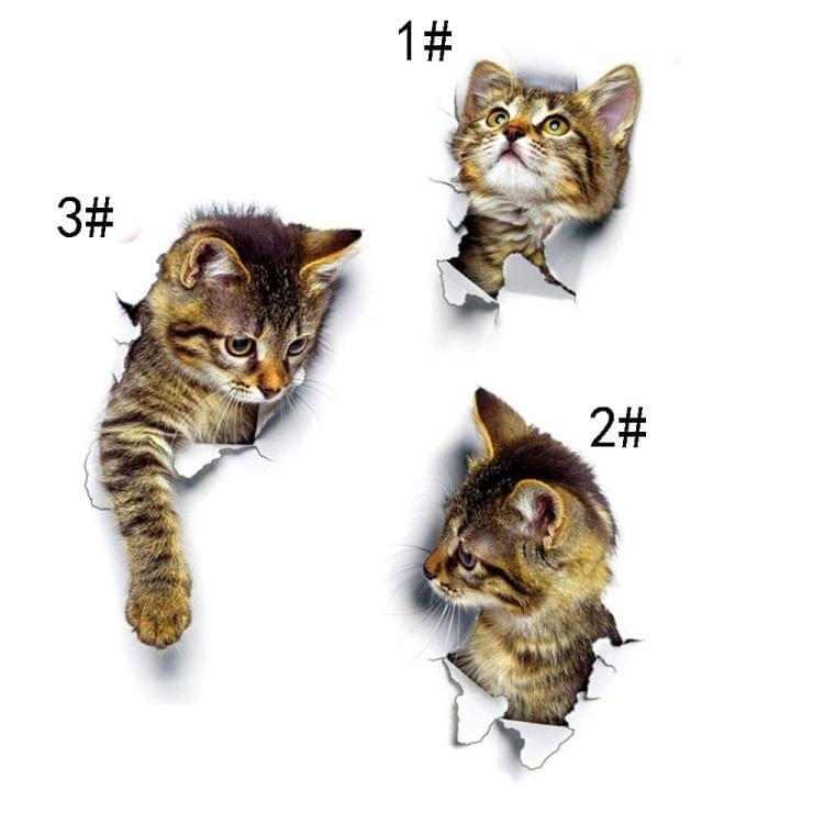 10 PCS Removable Waterproof Cartoon 3 D Cat Pattern Wall Sticker  Bathroom Toilet Sticker(A)