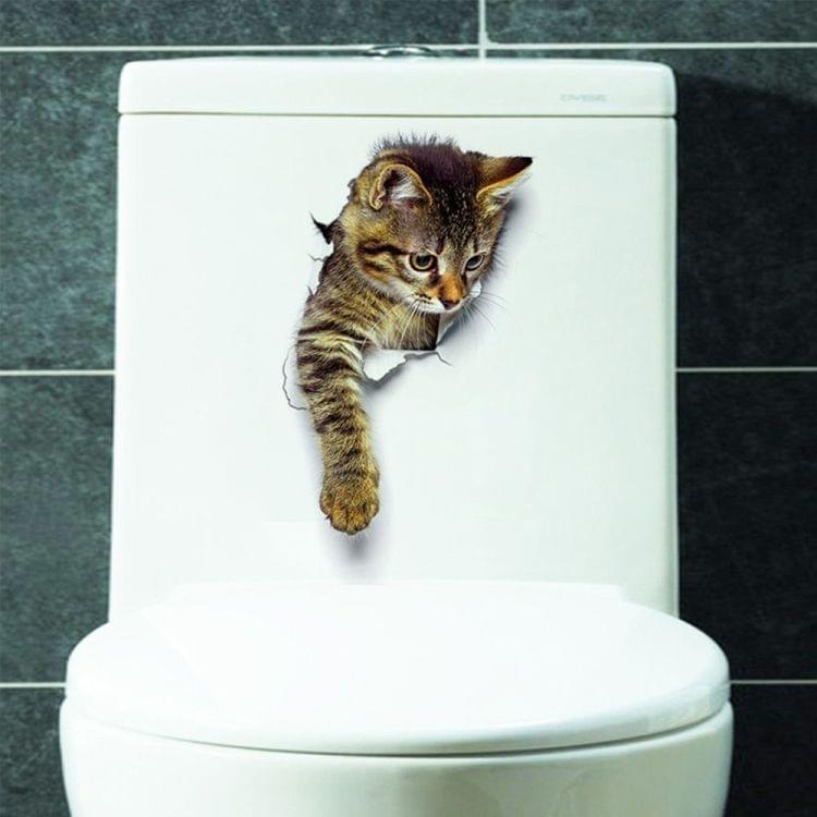 10 PCS Removable Waterproof Cartoon 3 D Cat Pattern Wall Sticker  Bathroom Toilet Sticker(A)