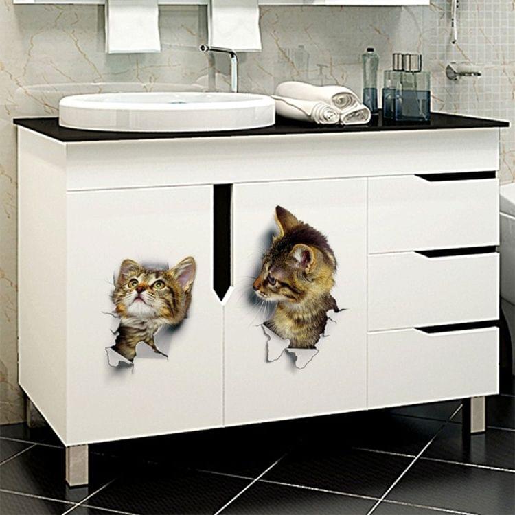 10 PCS Removable Waterproof Cartoon 3 D Cat Pattern Wall Sticker  Bathroom Toilet Sticker(A)