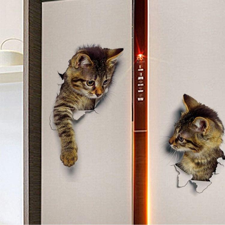 10 PCS Removable Waterproof Cartoon 3 D Cat Pattern Wall Sticker  Bathroom Toilet Sticker(A)