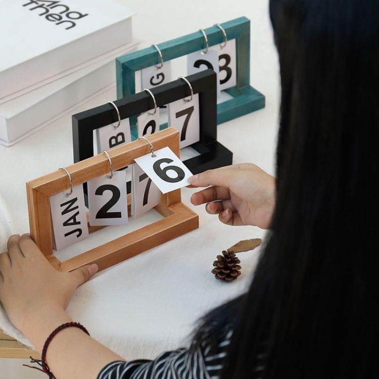 Creative Simple Wooden Flip Calendar Desktop Office Decoration(Black)